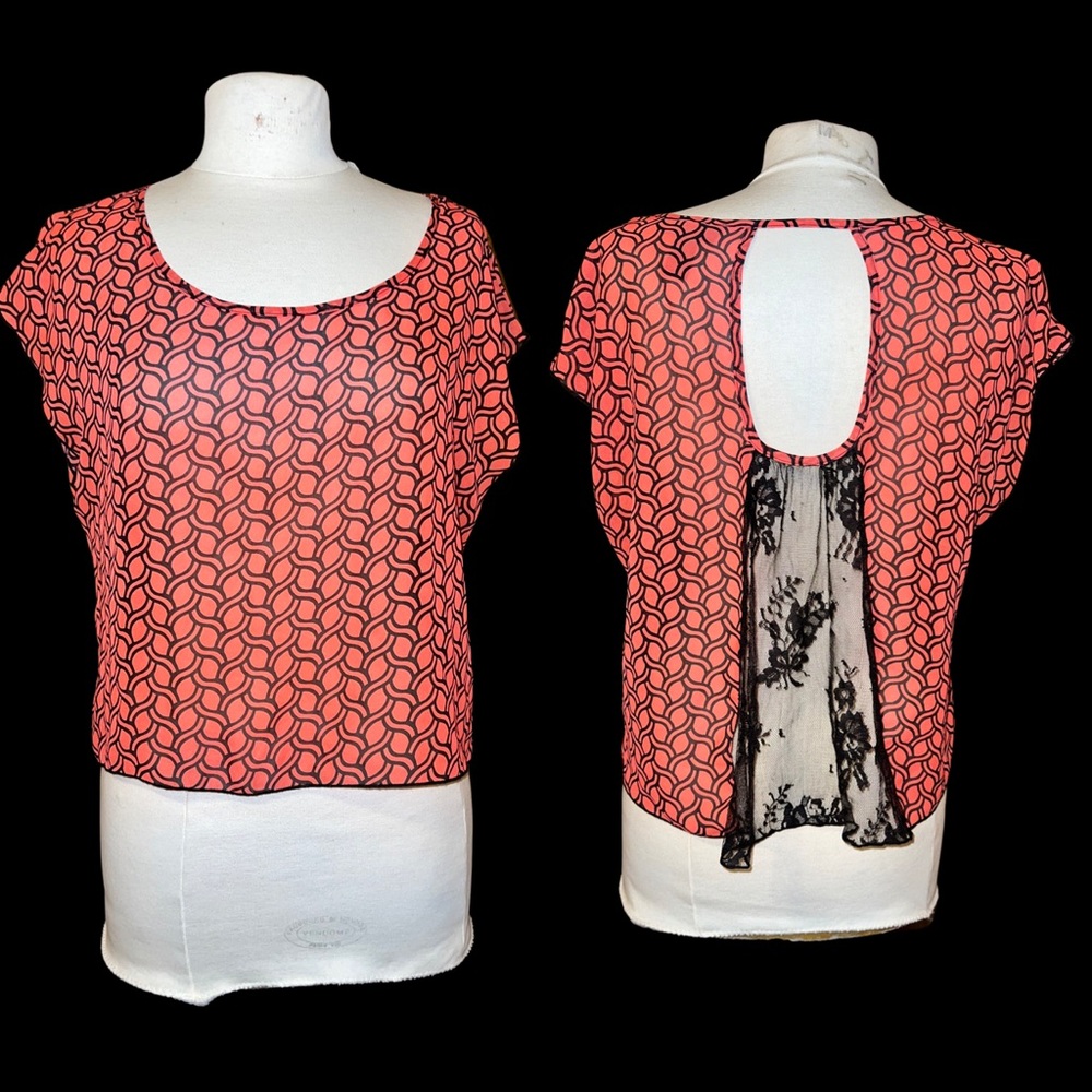 Red & black casual night out party work business summer top blouse shirt lace